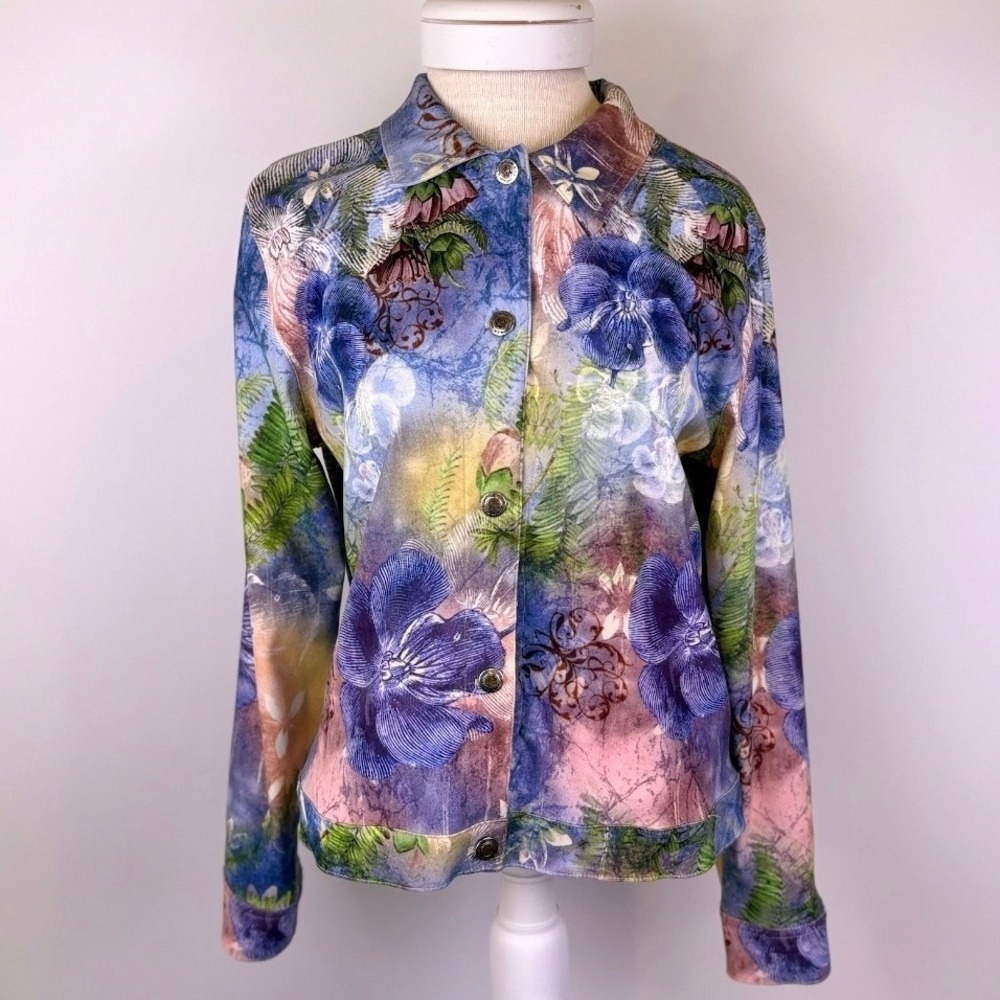 Vtg Impulse California Women's Floral Button Up Top L Art To Wear Resortwear